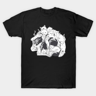 Skull Cats and Kittens Cute Fluffy Spooky T-Shirt